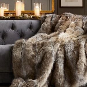 Restoration Hardware Faux Fur Throw in Gray and Brown Tones